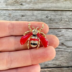 Vintage Jewelry Red and Black Bee Brooch Pin